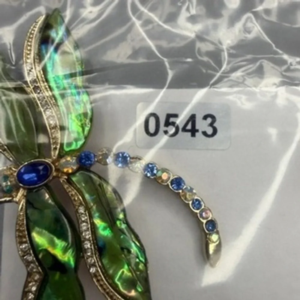 Large‎ Dragonfly Brooch Green Blue Rhinestone Whimsical Insect